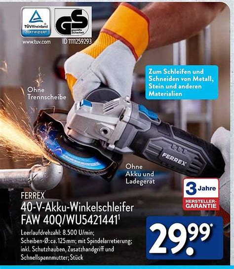 Ferrex V Akku Winkelschleifer Faw Q Wu Angebot Bei Aldi