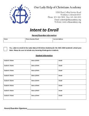 Fillable Online Intent To Enroll Form Docx Fax Email Print