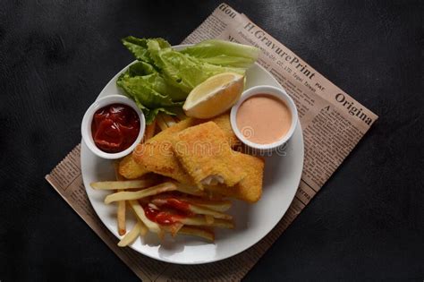 Traditional English Food Fish And Chips Fried Fish Filets And Crispy