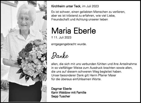 Trauer Maria Eberle 29 07 2023 Teckbote Trauerportal