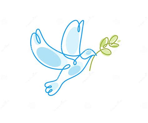 Peace Dove With Olive Branch Vector Line Art Illustration Isolated