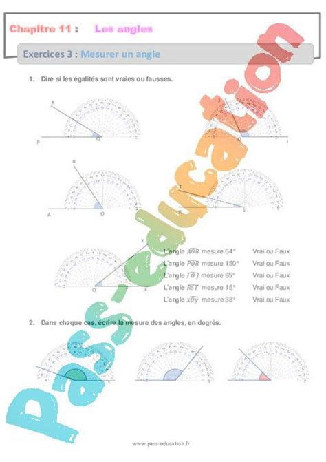 Mesurer un angle 6ème Révisions Exercices avec correction PDF à