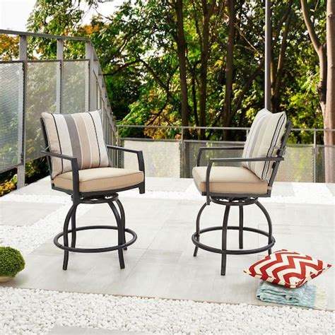 Patio Festival Swivel Metal Outdoor Bar Stool With Beige Cushion 2