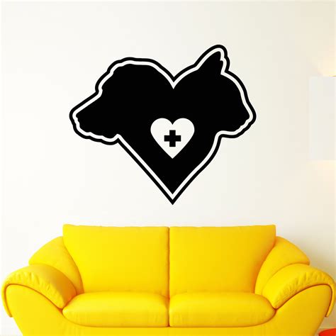 Vinyl Wall Decal Dog And Cat Head Heart Symbol Pet Shop Stickers (2552 ...