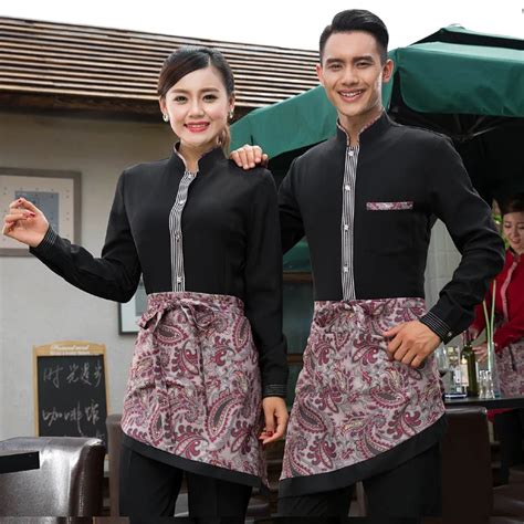 Modern Restaurant Work Uniform Chinese Restaurant Uniforms Autumn Winter Long Sleeve Hotel