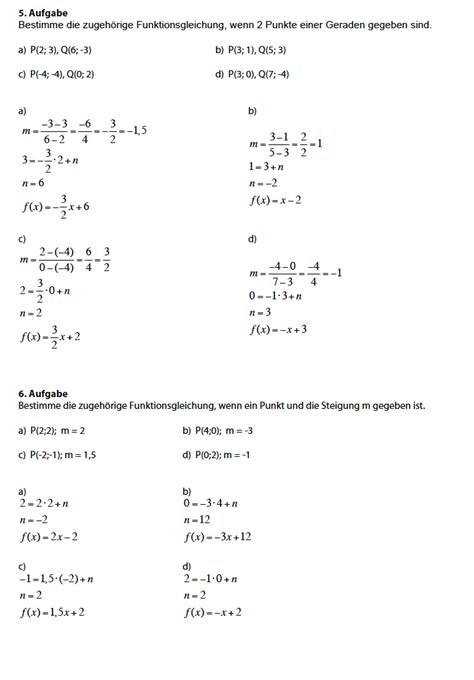 Lineare Funktionen Aufgaben Mit Lösungen Klasse 8 Arbeitsblatt zum