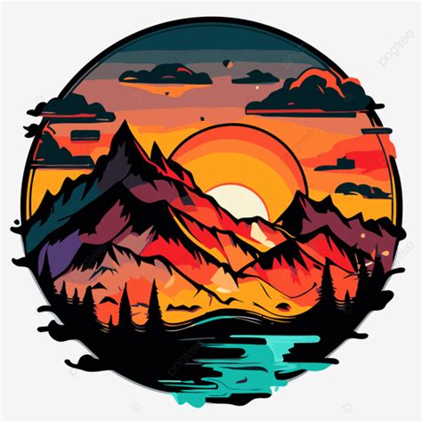 Mountain Sunset Vector Sticker Clipart An Illustration Of A Sunset