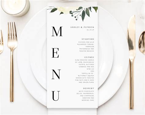 Free Wedding Menu Template