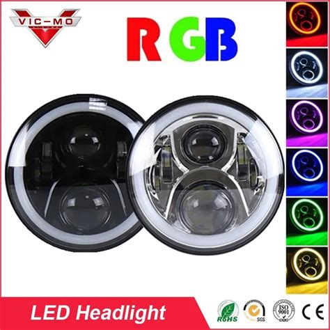 7 Inch RGB Halo Angel Eye DRL LED Car Headlights Automobiles Bluetooth