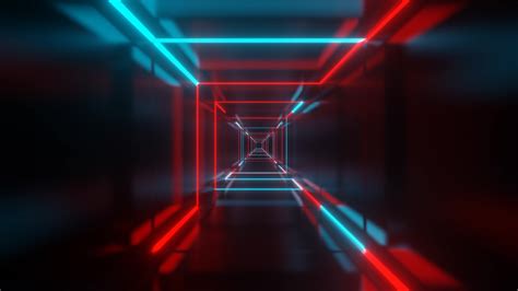 Abstract red blue light sci-fi tunnel seamless loop, 4k 3d animation ...