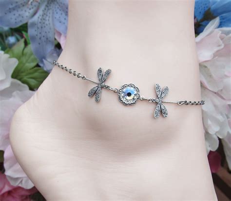 Anklets Dragonfly Anklet Ankle Bracelets Swarovski Crystal Etsy