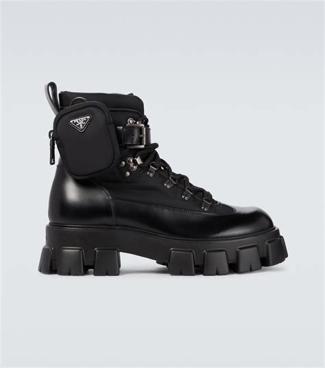 Monolith Brushed Leather And Nylon Boots In Black Prada Mytheresa