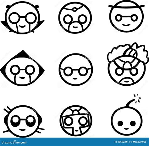 Set of cute emoji icons stock illustration. Illustration of black ...