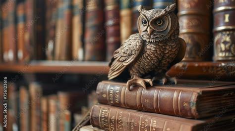 A Detailed Shot Of A Sculpted Statue Of A Wise Owl Perched On A Stack Of Books And Serving As