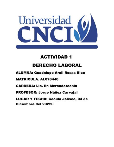 Actividad Derecho Laboral Actividad Derecho Laboral Alumna