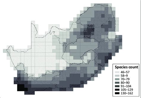 Species Richness Of Alien Animals Across South Africa Plotted By