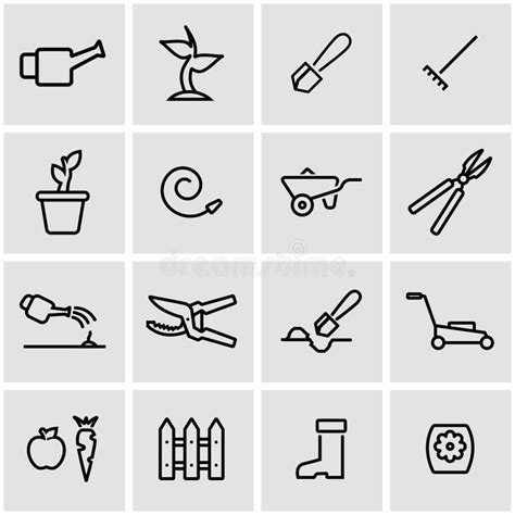 Line Grey Icons Gardening Equipment Stock Illustrations 10 Line Grey