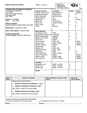 Fillable Online Umanitoba Committee Minutes Form For Manitoba Fax Email