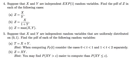 Solved 4 Suppose That X And Y Are Independent EXP 1 Random Chegg