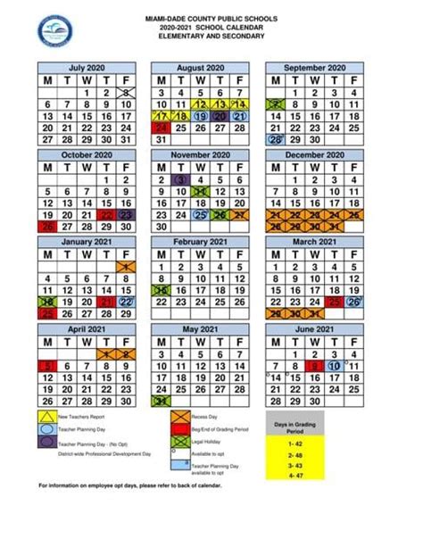 MIAMI-DADE COUNTY PUBLIC SCHOOLS 2020-2021 SCHOOL CALENDAR ELEMENTARY ...