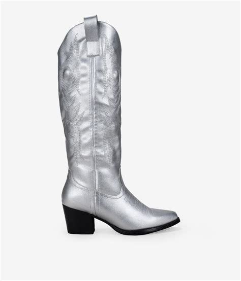 Botas Cowboy Plata Con Bordado Bosanova Rebajas Hasta 50