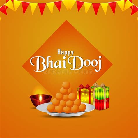 Happy Bhai Dooj Invitattion Greeting Card With Creative Vector Sweet