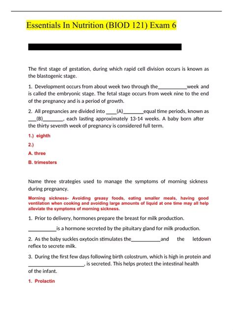 Essentials In Nutrition BIOD 121 Exam 6 PORTAGE LEARNING BIOD 121