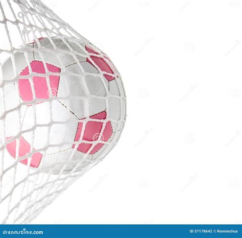 Scopo Pallone Da Calcio Rosa Nella Rete Fotografia Stock Immagine Di