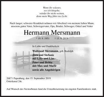 Traueranzeigen Von Hermann Mersmann Noz Trauerportal