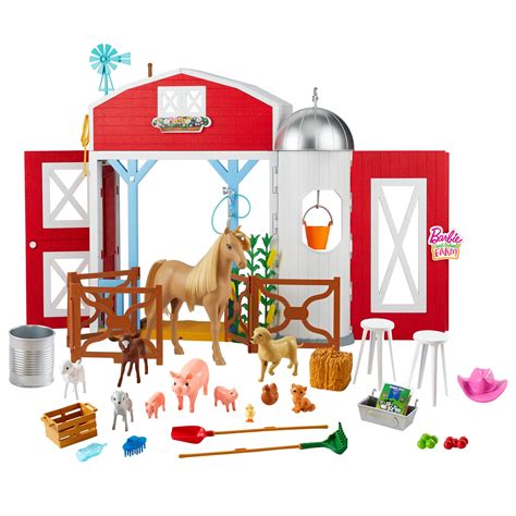 Barbie Sweet Orchard Farm Playset w/ Barn, 11 Animals & 15 Accessories ...