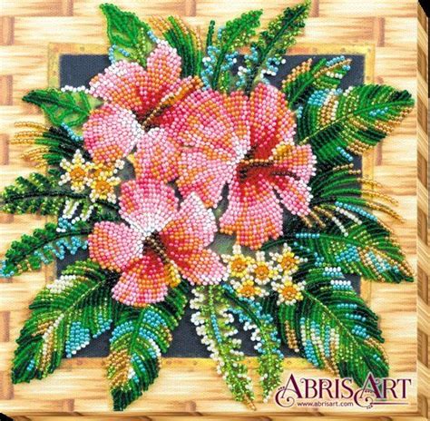 Diy Bead Embroidery Kit Tropical Leaf And Hibiscus Flower Diy T Idea