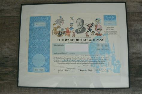 The Walt Disney Company Stock Certificate Framed! Disneyland Disney ...