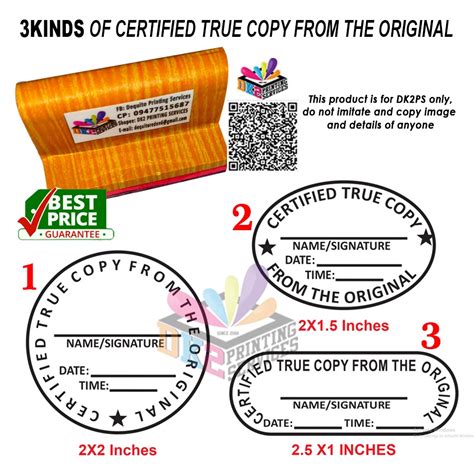 Certified True Copy From The Original Customized Rubber Stamo Layout