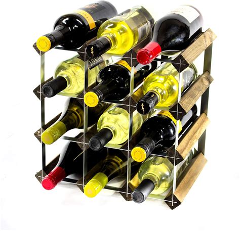 Classic Bottle Walnut Stained Wood And Galvanised Metal Wine Rack