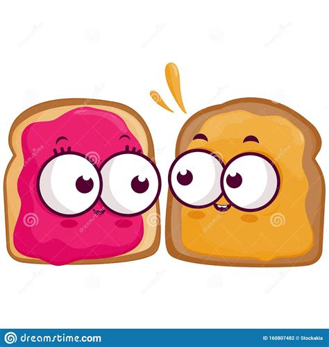 Slices of Bread Characters with Peanut Butter and Jelly. Cute Peanut Butter and Jelly Sandwiches ...