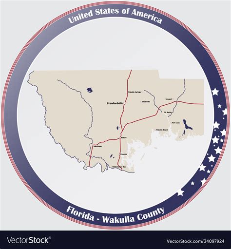 Map wakulla county in florida Royalty Free Vector Image