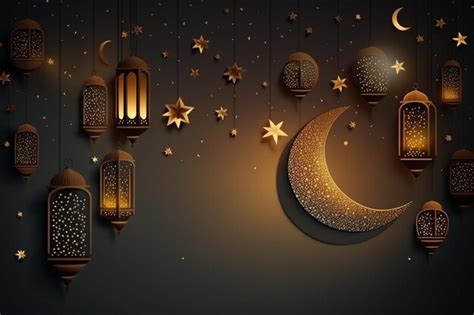 Fondo De Ramad N Kareem Con Luna Creciente Y Estrellas Foto Premium