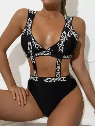 Shein Contrast Trim Triangle Suspender Bikini Swimsuit