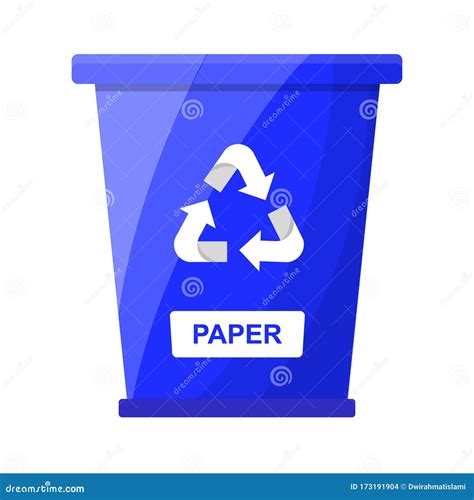 Garbage Waste Sorting Paper Recycle Bin Blue Color Flat Vector