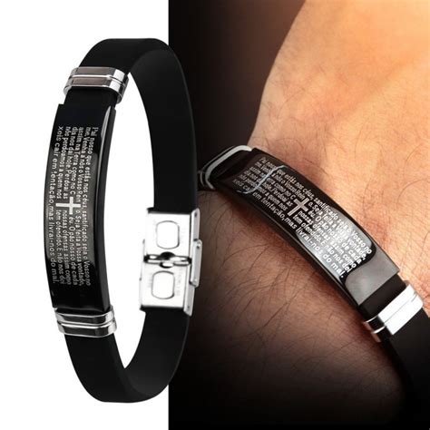 Pulseira Bracelete Masculina Placa Pai Nosso Em A O Inox Beverlyshop