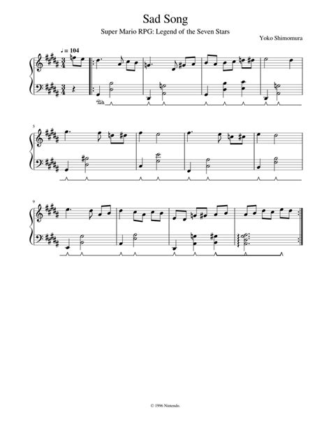 Sad Song Super Mario Rpg Sheet Music For Piano Solo Easy