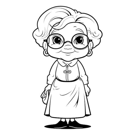 Ilustración de dibujos animados en blanco y negro de la abuela para el