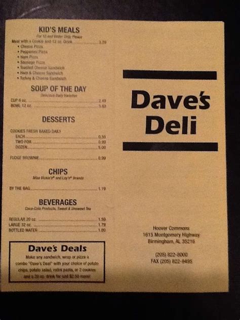 Dave's Deli Menu, Menu for Dave's Deli, Hoover, Birmingham - Urbanspoon ...