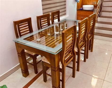 seater glass top wooden dining table set  set