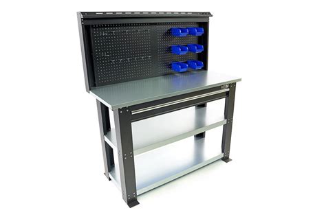 HBM Professionele Stalen 3 Laags Werkbank Met La En Achterwand 137 Cm