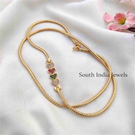 Cute Heart Shape AD Stone Mugappu Chain South India Jewels