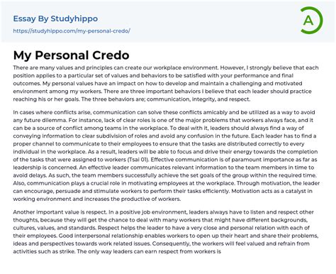 My Personal Credo Essay Example | StudyHippo.com