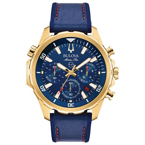 Bulova Men's Marine Star Chronograph Blue Dial Blue Strap Watch | 97B1 ...