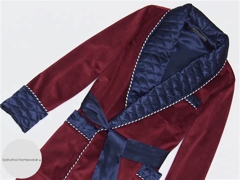 Mens Burgundy Red Velvet And Quilted Silk Dressing Gown