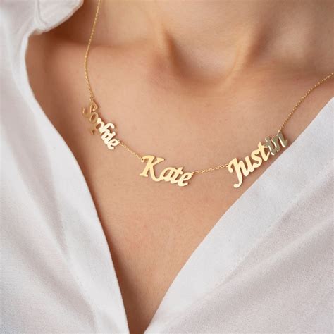 Custom 3 Name Gold Necklace Etsy